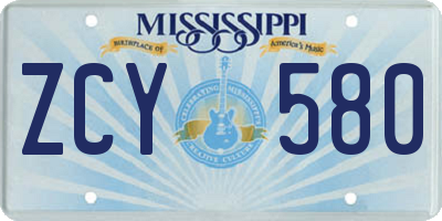 MS license plate ZCY580