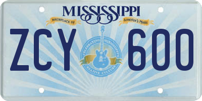 MS license plate ZCY600