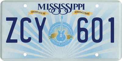 MS license plate ZCY601