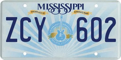 MS license plate ZCY602