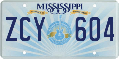 MS license plate ZCY604