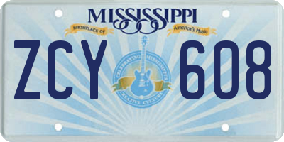 MS license plate ZCY608
