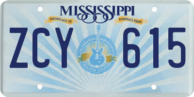 MS license plate ZCY615
