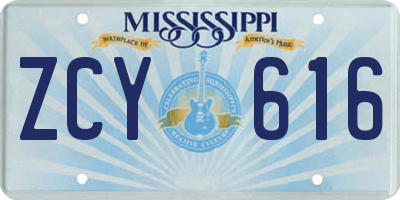 MS license plate ZCY616