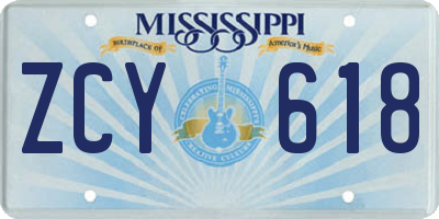 MS license plate ZCY618