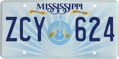 MS license plate ZCY624