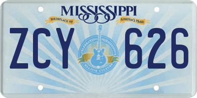 MS license plate ZCY626