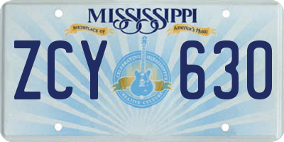 MS license plate ZCY630