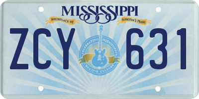 MS license plate ZCY631