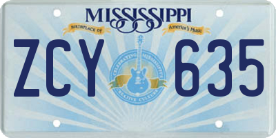 MS license plate ZCY635