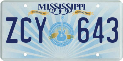 MS license plate ZCY643