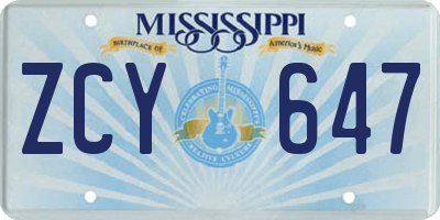 MS license plate ZCY647