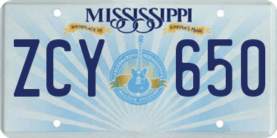 MS license plate ZCY650