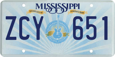 MS license plate ZCY651