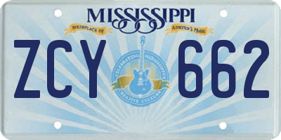 MS license plate ZCY662