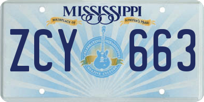 MS license plate ZCY663