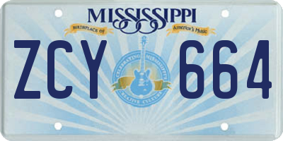 MS license plate ZCY664