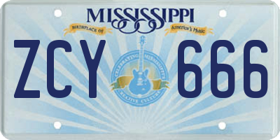 MS license plate ZCY666
