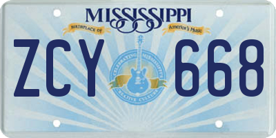MS license plate ZCY668
