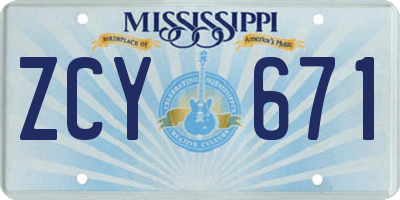 MS license plate ZCY671
