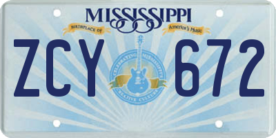 MS license plate ZCY672