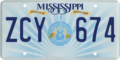 MS license plate ZCY674