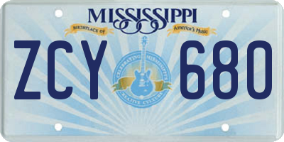 MS license plate ZCY680
