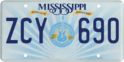 MS license plate ZCY690