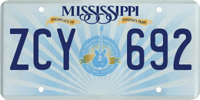 MS license plate ZCY692