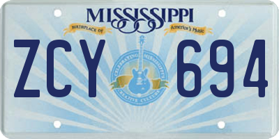 MS license plate ZCY694