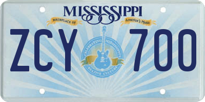 MS license plate ZCY700