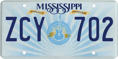 MS license plate ZCY702