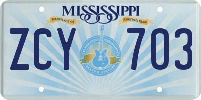 MS license plate ZCY703