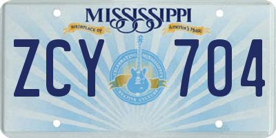 MS license plate ZCY704