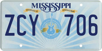 MS license plate ZCY706
