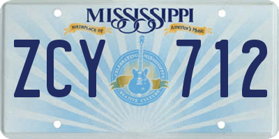 MS license plate ZCY712