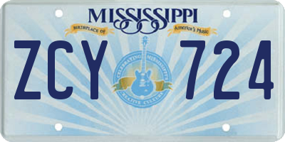 MS license plate ZCY724