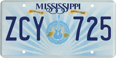MS license plate ZCY725