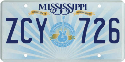 MS license plate ZCY726