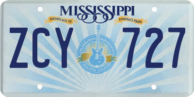MS license plate ZCY727