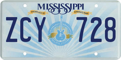 MS license plate ZCY728