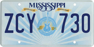 MS license plate ZCY730