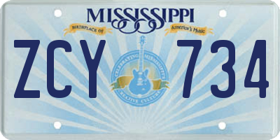 MS license plate ZCY734