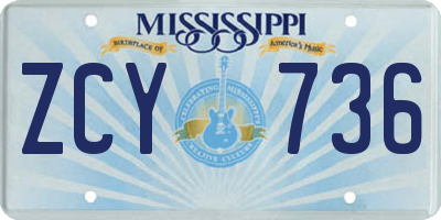 MS license plate ZCY736