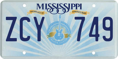 MS license plate ZCY749