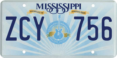 MS license plate ZCY756
