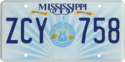 MS license plate ZCY758