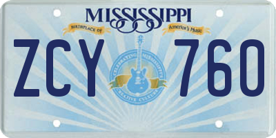 MS license plate ZCY760