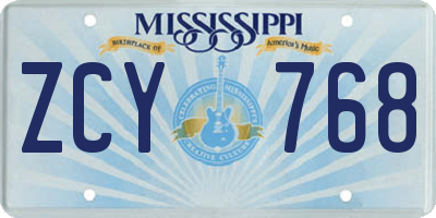 MS license plate ZCY768