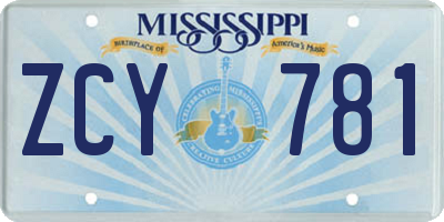 MS license plate ZCY781